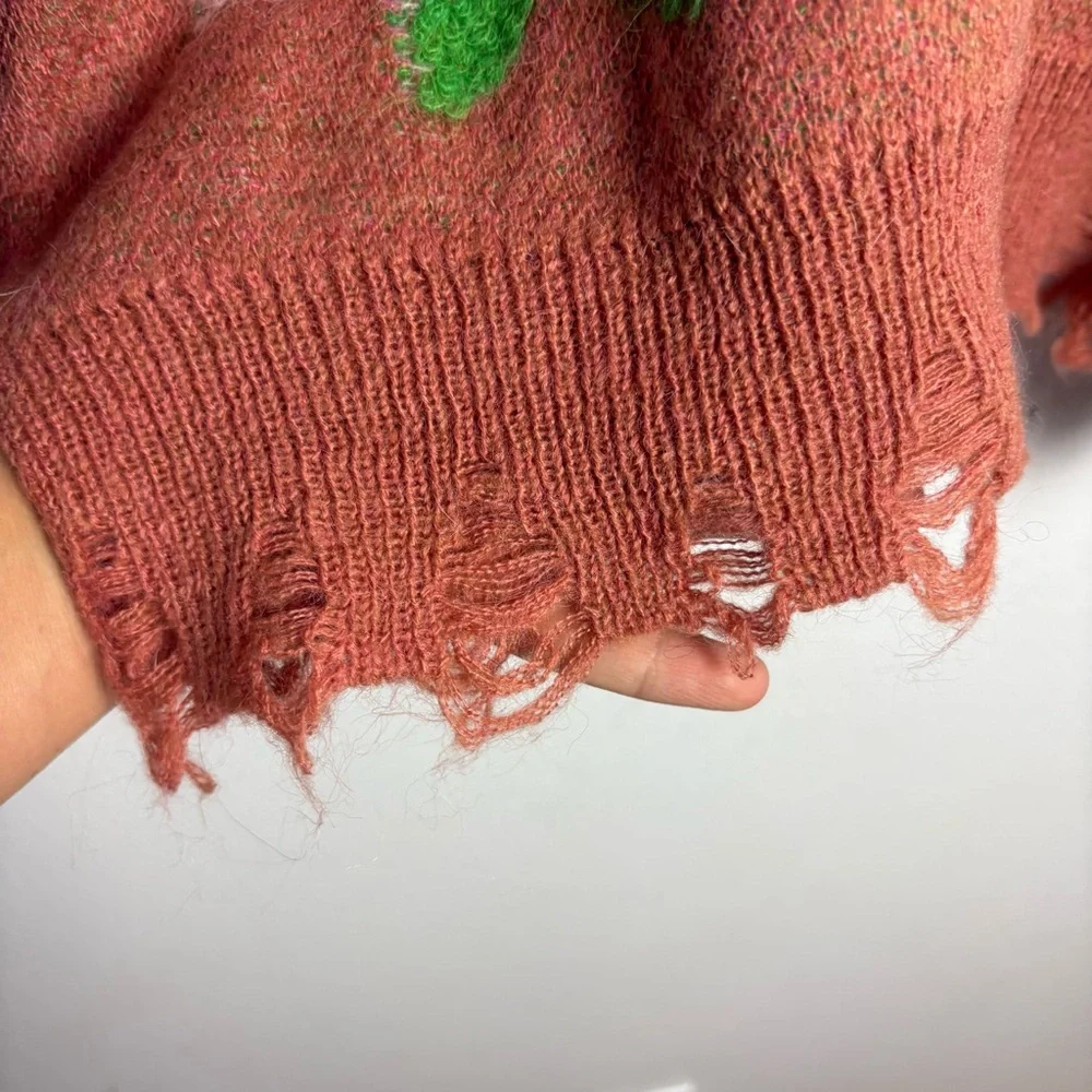 Anthropologie Floral Distressed Drop Shoulder Sweater Size Small - Picture 8 of 15